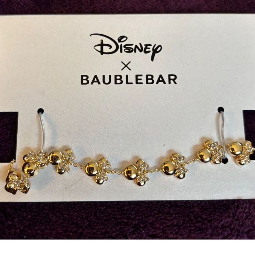 Disney Parks Collection BaubleBar Minnie Mouse with Pave Bow Adornment Bracelet